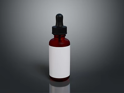 Red Dropper Bottle With Black Dropper Cap And White Label On Gray Gradient Background 3d model