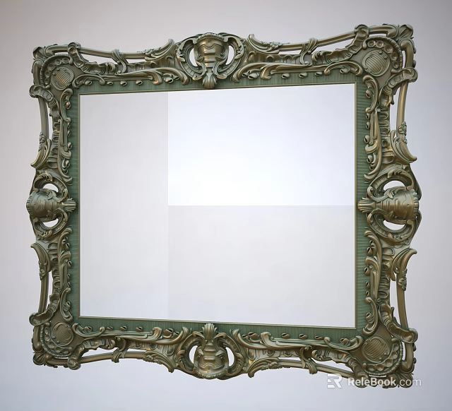 Vintage Picture Frame With Ornate Carved Details And Gold Toned Antique Design 3d model 