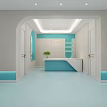 Modern Hospital Clinic Interior With Light Blue Reception Desk White Walls And Green Plant