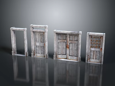 Old Vintage Wooden Doors Displayed With Different Aged Frames And Styles 3d model