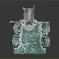 Ancient Scene With Stone Walls Circular Ornaments Water Pool And Central Structure