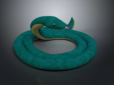 Realistic Looking Coiled Green Snake With Scaly Skin And Extended Pink Tongue 3d model