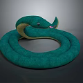 Realistic Looking Coiled Green Snake With Scaly Skin And Extended Pink Tongue