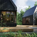 Modern Detached House Exterior In Forest With Greenery And Gravel Driveway