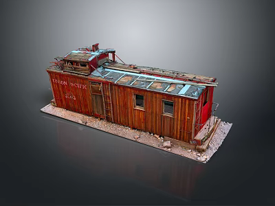 Vintage Union Pacific 2532 Wooden Train Car with Metal Roof Detailed Model 3d model