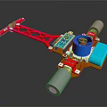Mechanical Electronic Device With Red Frame Blue Circuit Board And Cylindrical Parts 3d model