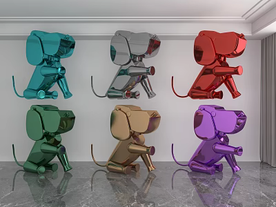 Colorful Metallic Dog Shaped Sculptures For Indoor Art Decoration 3d model