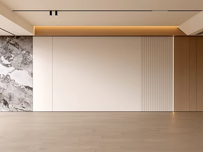 Modern Minimalist Living Room Interior With Marble Accent Wall Light Panels And Wooden Elements 3d model