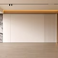 Modern Minimalist Living Room Interior With Marble Accent Wall Light Panels And Wooden Elements