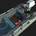 Gray Inflatable Motor Boat As Water Transport With Seats And Orange Cushions