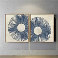Two Blue Radial Pattern Wall Artworks With White Circle Center And Wooden Frames 3d model