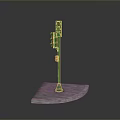 Traffic Light With Green Pole And Concrete Base Featuring Red Signal Light