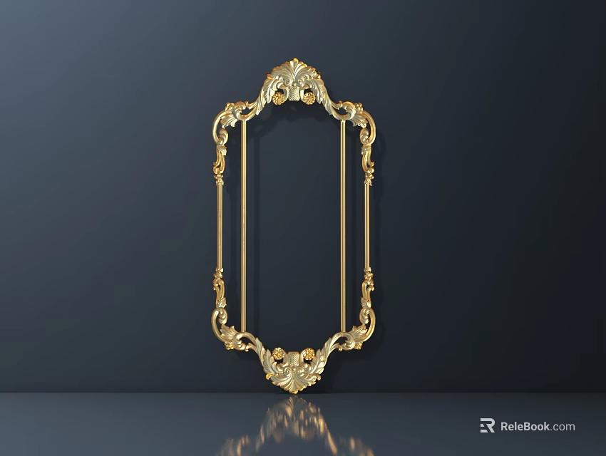 Golden Decorative Carved Frame With Intricate European Style Patterns On Dark Background 3d model 