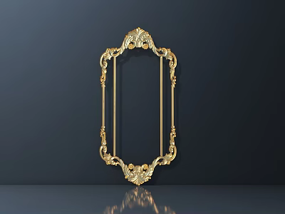 Golden Decorative Carved Frame With Intricate European Style Patterns On Dark Background 3d model