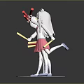 Five Gaming And Film Characters In Pink White Outfits With Different Poses On Base