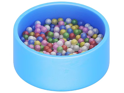 Blue Bowl Filled With Vibrant Small Round Colorful Beads 3d model