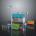 Urban Street Scene Components With Bus Stop Shelter Benches Trash Bins And Traffic Signs