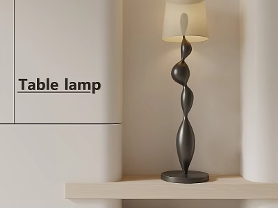 Modern Black Floor Lamp With Spiral Design And Cream Shade On Wooden Shelf 3d model