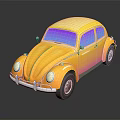 Yellow Beetle Insect With Gradient Color Shades On Black Reflective Background