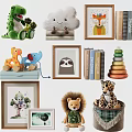 Cute Stuffed Animal Toys Dinosaur Cloud Giraffe Lion Leopard with Frames Books and Stacked Rings