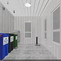 Waste Sorting Room With Color Coded Recycling Bins Marble Floor And Windows