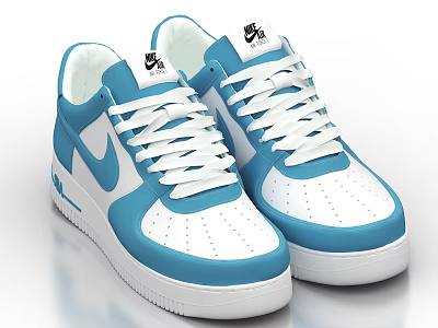 Blue and White Casual Sports Shoes with White Laces Nike Logo and Breathable Design 3d model