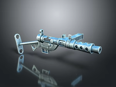 3D Model Metal Mechanical Weapon With Barrel Grip And Reflective Surface 3d model
