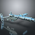 3D Model Metal Mechanical Weapon With Barrel Grip And Reflective Surface
