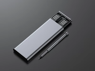 Silver Hardware Tools Storage Case With Precision Tools And Pen Shaped Tool On Dark Background 3d model