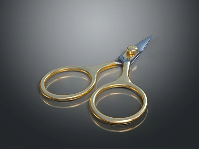 Golden Scissors With Polished Round Handles And Sharp Stainless Steel Blade 3d model