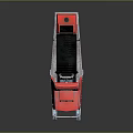 Red Snowmobile With Transparent Windshield Black Seat SNOW Logo And Ski Base