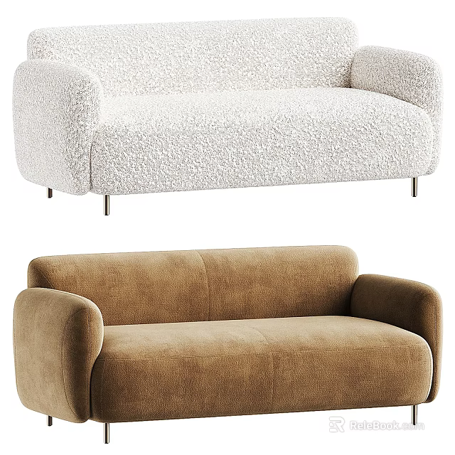 Plush White and Brown Sectional Sofa with Modern Cozy Design and Soft Upholstery 3d model 