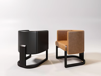 Modern Single Sofa in Black and Brown Leather with Metal Frame Design 3d model