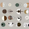 Modern Minimalist Wall Decor With Circular Marble And Metal Accents In Gold Green And White