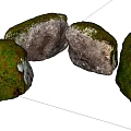 Natural Moss Covered Stones And Wood Elements For Garden Landscape Design