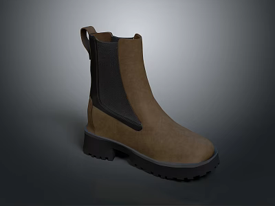 Brown And Black Chelsea Boots With Suede Material Thick Sole And Pull Tab 3d model