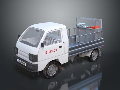 CIEBRCI White Small Truck With Open Cargo Area Transparent Container And Items Inside 3d model