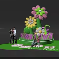 Large Flower Decorated Photo Spot With Pink Yellow White Flowers Green Leaves And Purple Grass 3d model