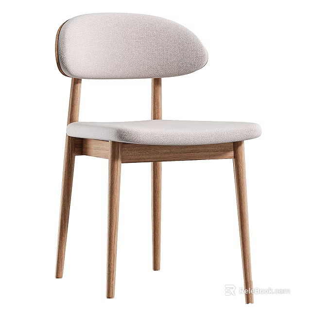 Modern Single Chair With Light Gray Fabric Upholstered Seat And Wooden Legs Design 3d model 