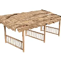 Outdoor Wooden Table And Chair Set With Thatched Roof And Railings