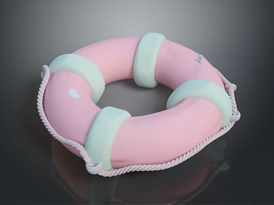Pink And Green Life Buoy With Rope Detail And Heart Design Safety Equipment 3d model