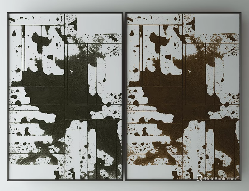 Abstract Modern Wall Art With Black Brown White Patterns And Frames 3d model 