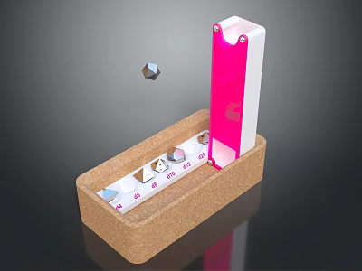 Interactive Board Game Entertainment Set With Cork Base White Panel Pink Component And Floating Dice 3d model