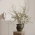Minimalist Decorative Ornament Combination With Clay Vase Branches And White Sculpture On Shelf