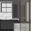 Modern Interior Design Featuring Frosted Glass Sliding Doors With Gold Frame In Kitchen Space