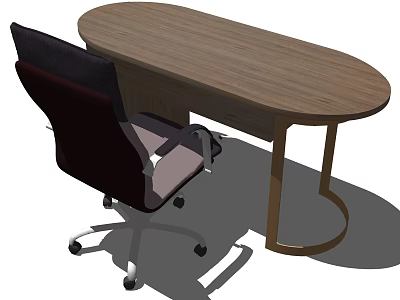 Modern Oval Wooden Office Desk With Ergonomic Chair And Metal Frame 3d model
