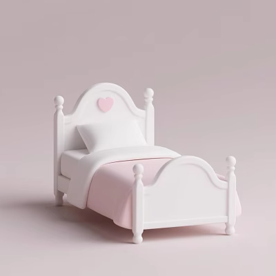 Cute Single Bed With White Headboard Pink Heart Decoration And Pink Bed Sheet 3d model