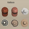 Poliform Hats Collection Featuring Brown Baseball Caps White Wide Brim And Black White Striped Designs