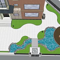 Garden Landscape Design With Courtyard Pond Stone Path And Lush Greenery Lighting