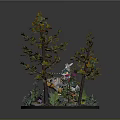 Detailed Fantasy Forest Scene Diorama With Fairy Trees Flowers And Stones